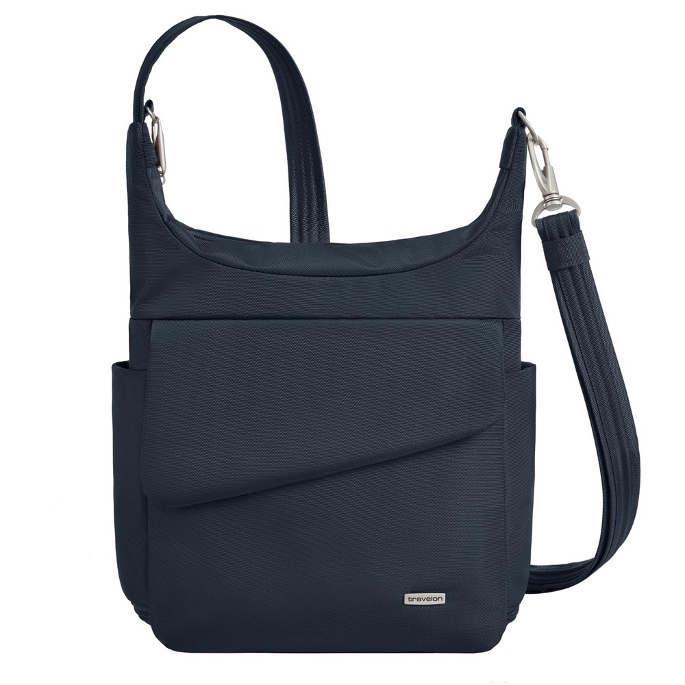 Travelon Anti-Theft Classic Messenger Bag Navy Blue RFID Crossbody Travel Purse